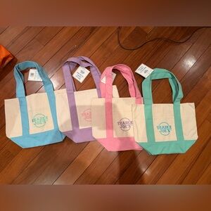 Trader Joe's Easter pastel mini Canvas Tote Bag Set - Blue, Purple, Pink, Green